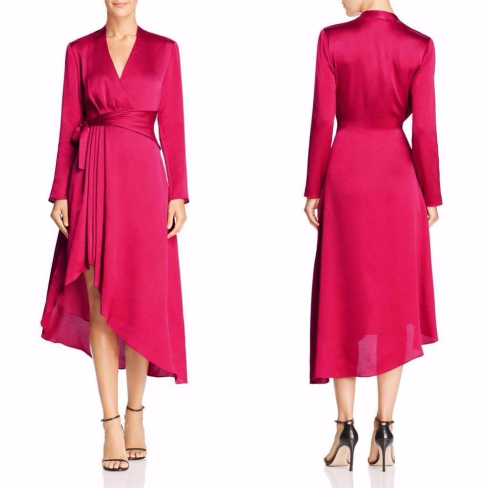 Equipment Femme Fuchsia Long Sleeve Wrap Dress/size 8